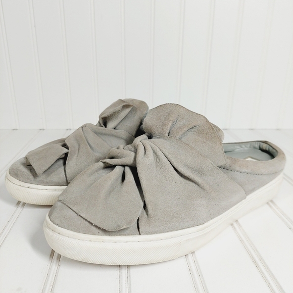 HALOGEN GREY LEATHER BOW SLIDES SNEAKERS H459 - Picture 1 of 11